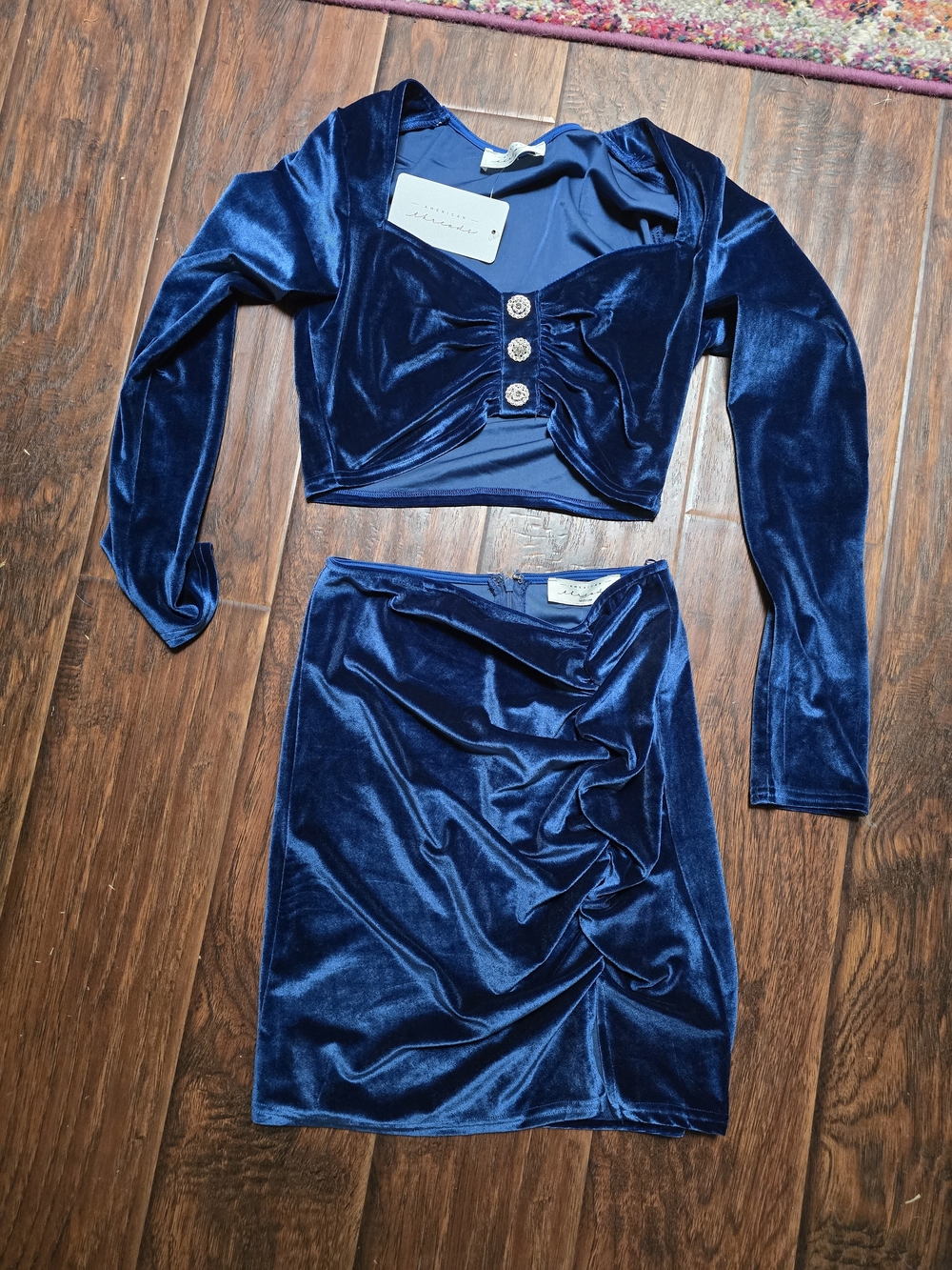American Threads Velvet Two-Piece Set in Navy Blue